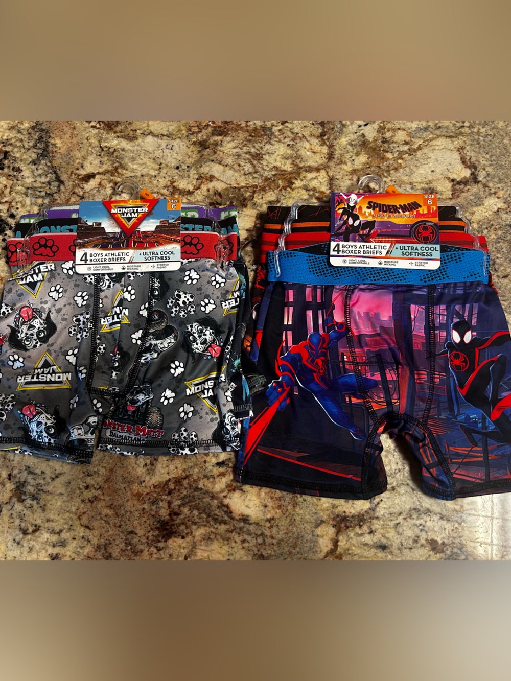 NWT 7 Pair Boys Size 6 Athletic Boxer Briefs Monster Jam & Spider-Man Dri-Wick